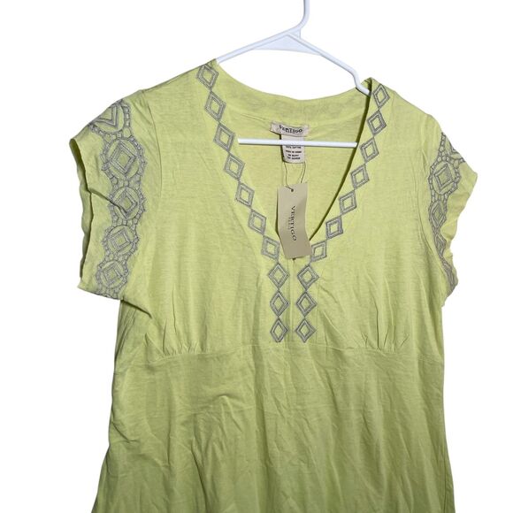 Vertigo Paris Blouse Women's XL Neon Embroidered V-Neck Short Sleeve Top NWT - Picture 2 of 13